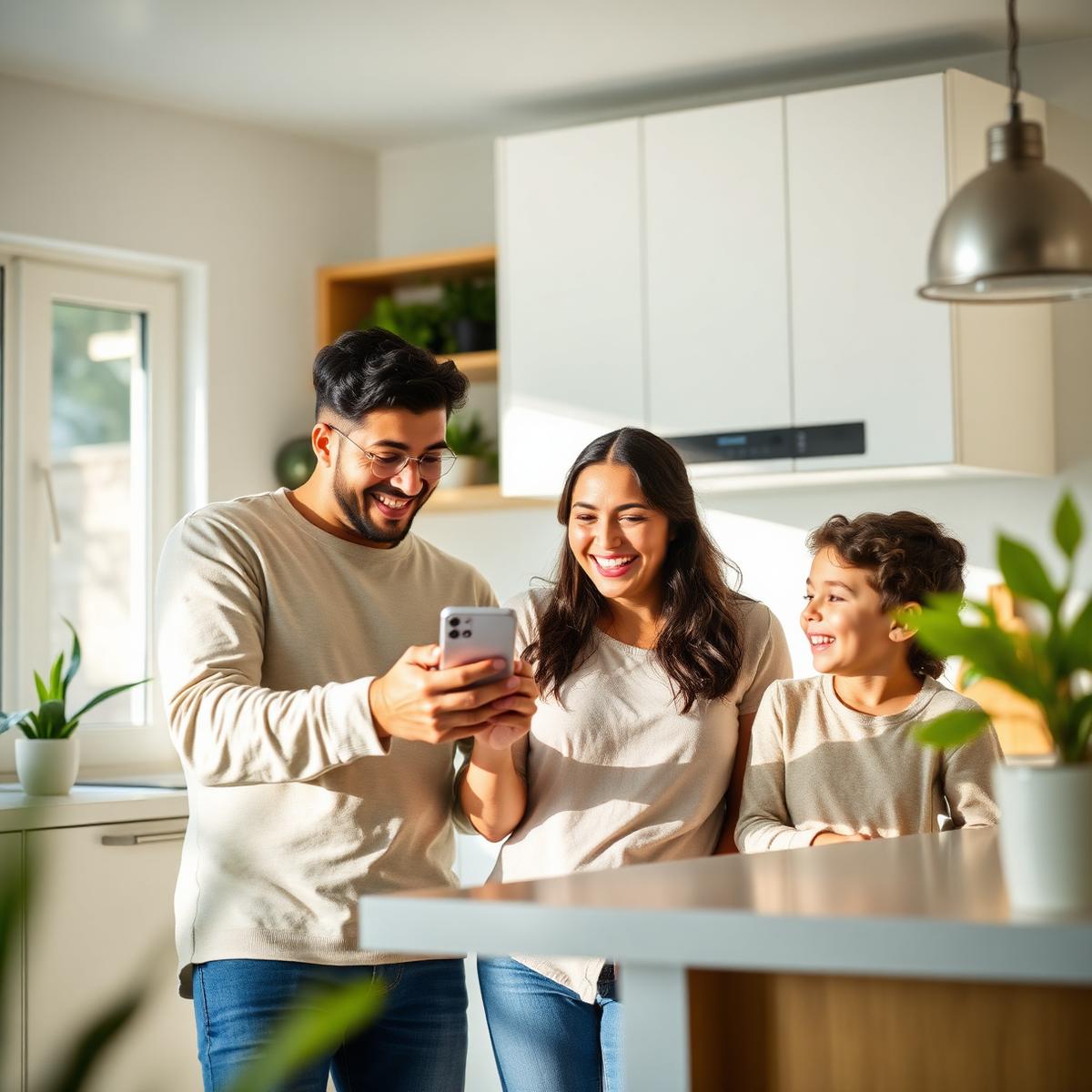 Família acompanhando a economia na conta de luz pelo celular